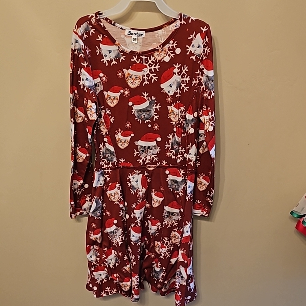 Cat Print Christmas Dress
